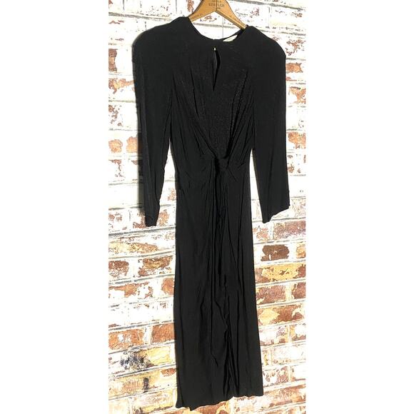 H&M Black Leopard Print Jacquard Weave Long Sleeve Midi Dress - Picture 4 of 9